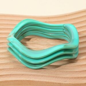 Turquoise Wavy 3 Piece Multi Layered Stacked Resin Bangle Bracelets Modern Green
